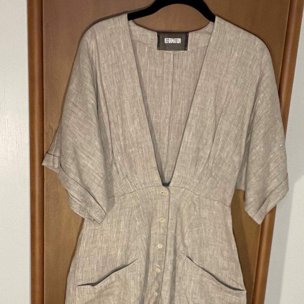 Reformation Linen Midi Dress with pockets